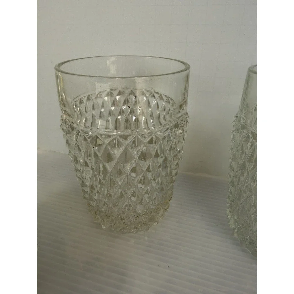 VTG Indiana Glass Diamond Point Clear Flat Tumblers 4 5/8” Set of 4 10 Oz Juice